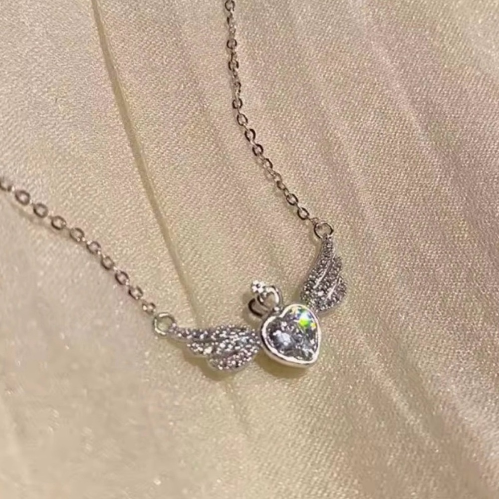 Silver Angel Heart Wing Necklace